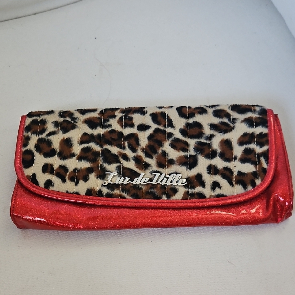 Lux de Ville Animal Print Clutch with Shiny Red Trim